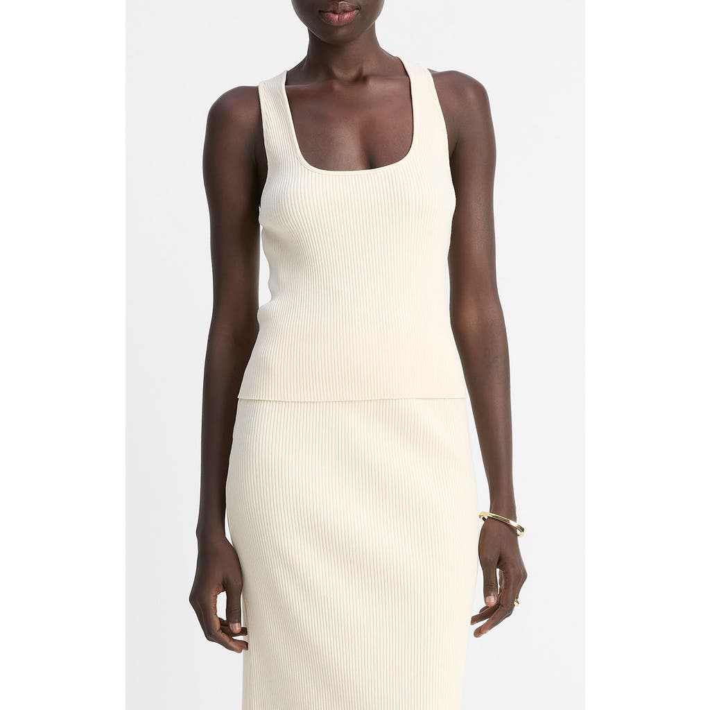 Vince Vince Rib Racerback Stretch Cotton Blend Tank Top