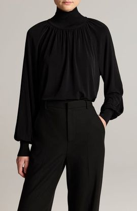 Vince Vince Rib Trim Gathered Long Sleeve Top