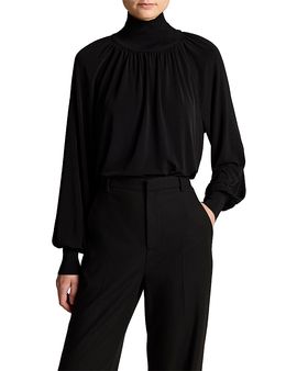Vince Vince Rib Trim Long Sleeve Gathered Turtleneck Top