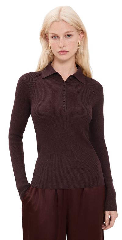 Vince Vince Ribbed Raglan Polo Blackberry
