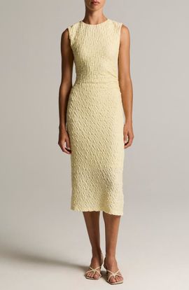 Vince Vince Side Pleat Textured Cotton Blend Body-Con Dress