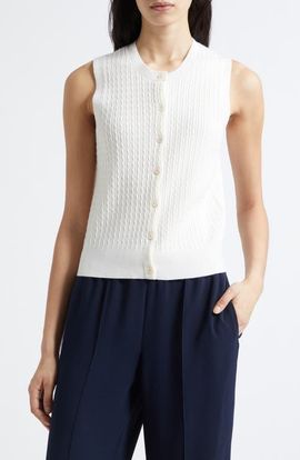 Vince Vince Sleeveless Cable Stitch Merino Wool Blend Cardigan