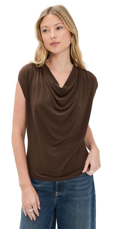 Vince Vince Sleeveless Draped Cowl Neck Top Espresso