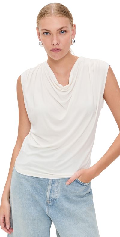 Vince Vince Sleeveless Draped Cowl Neck Top Gesso