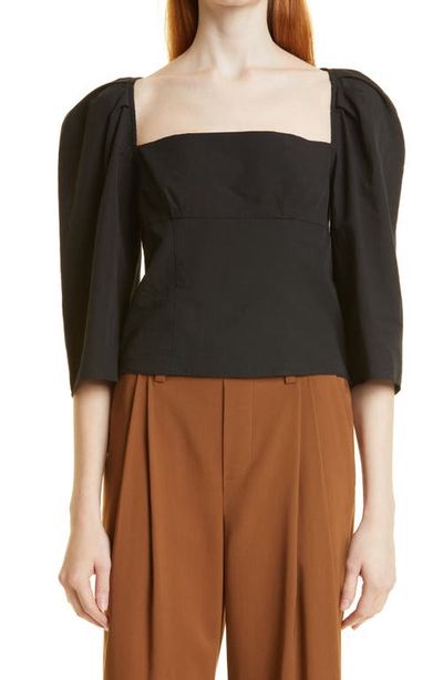Vince Vince Square Neck Puff Sleeve Cotton Blouse