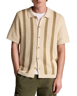 Vince Vince Stripe Crochet Short Sleeve Button Down Shirt