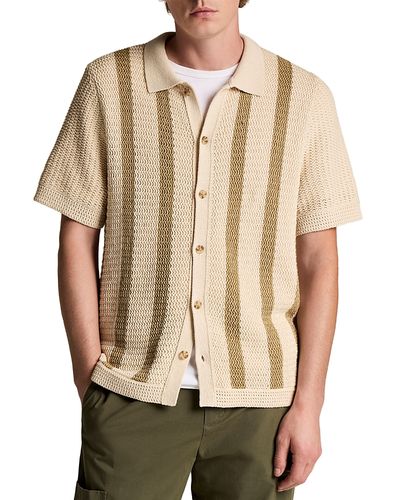 Vince Vince Stripe Crochet Short Sleeve Button Down Shirt