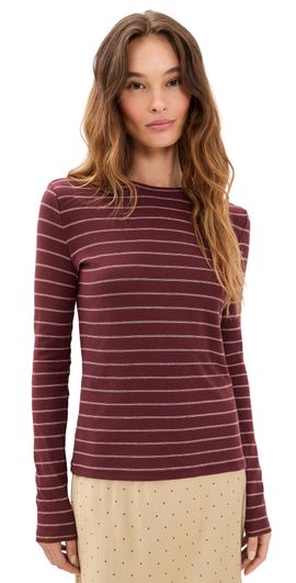 Vince Vince Stripe Long Sleeve Crew Tee Black Rose Combo