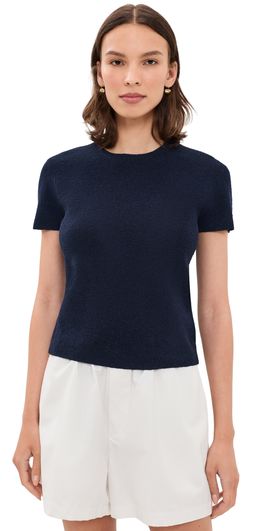 Vince Vince Texture Short Sleeve Crew Pullover Navy