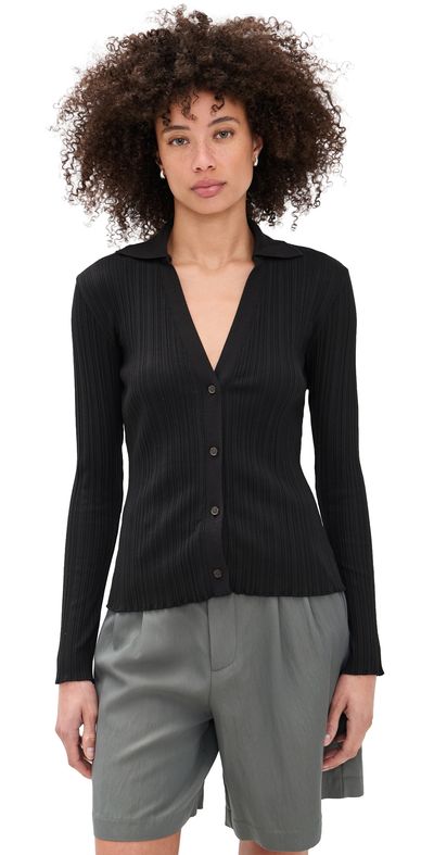 Vince Vince Variegated Rib Polo Black