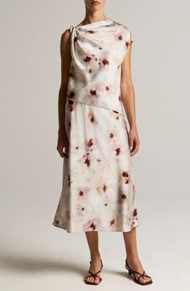Vince Vince Watercolor Floral Print Midi Skirt