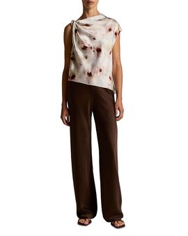 Vince Vince Watercolor Floral Satin Twist Shoulder Top
