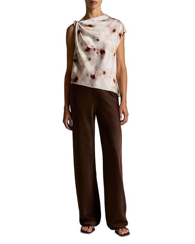 Vince Vince Watercolor Floral Satin Twist Shoulder Top