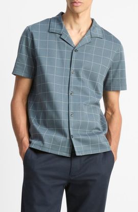 Vince Vince Windowpane Check Cotton Blend Camp Shirt