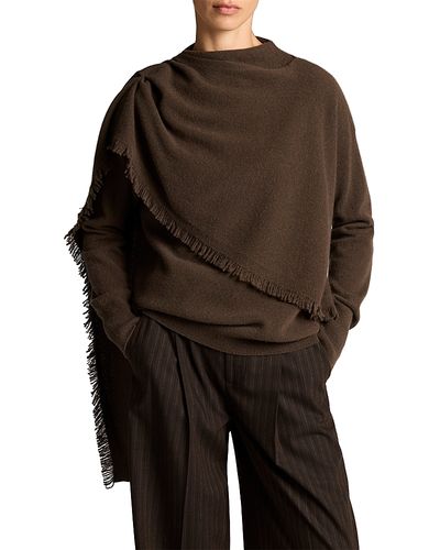 Vince Vince Wool & Cashmere Draped Fringe Scarf Sweater