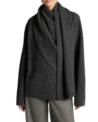Vince Vince Wool & Cashmere Draped Scarf Houndstooth Sweater