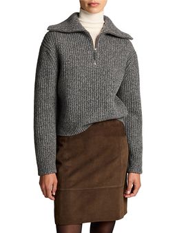 Vince Vince Wool Cashmere Sailor Collar Half Zip Sweater