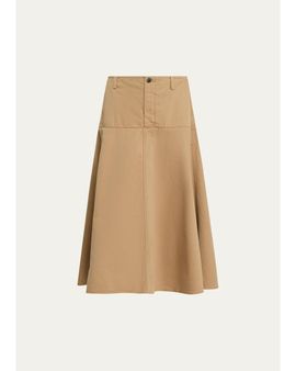 Vince Washed Cotton Twill Full Midi Skirt