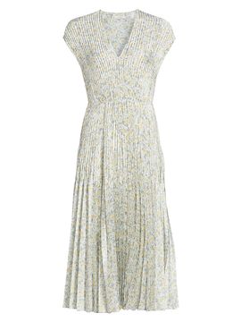 Vince Women's Citrine Bloom Pleated Midi Dress