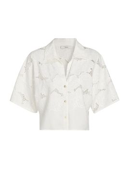 Vince Women's Lace Short-Sleeve Crop Shirt