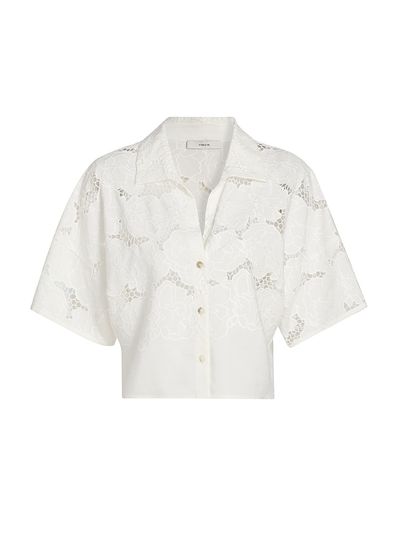 Vince Women's Lace Short-Sleeve Crop Shirt