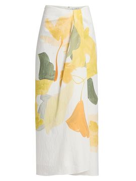 Vince Women's Painted Abstract Draped Midi Skirt