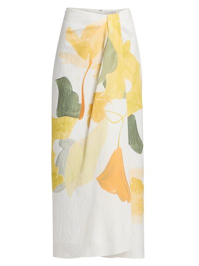 Vince Women's Painted Abstract Draped Midi Skirt