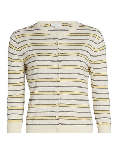 Vince Women's Striped Cotton-Cashmere Cardigan