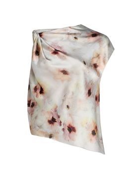 Vince Women's Watercolor Floral Satin Twisted Asymmetric Top