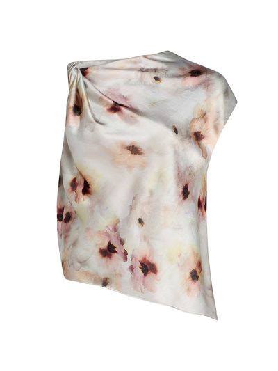 Vince Women's Watercolor Floral Satin Twisted Asymmetric Top