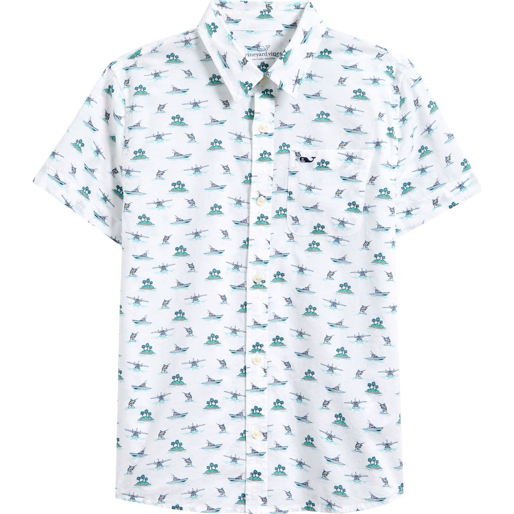 vineyard vines vineyard vines Kids' Island Print Short Sleeve Cotton Button-Up Shirt