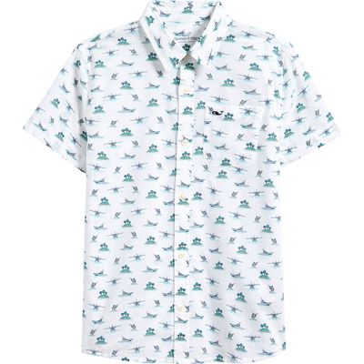 vineyard vines vineyard vines Kids' Island Print Short Sleeve Cotton Button-Up Shirt