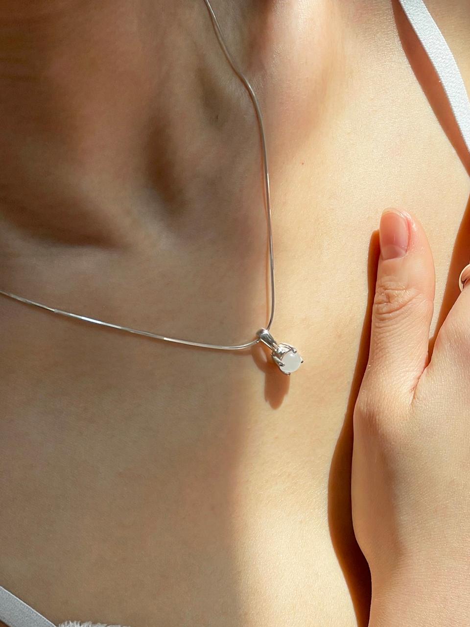 VINOOM Sterling Silver Mini Catseye Pendant Necklace [Beige]