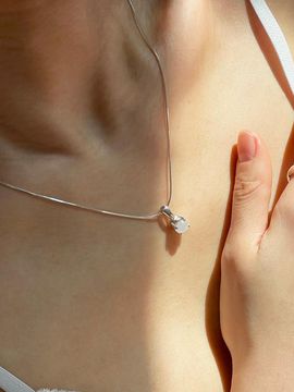 VINOOM Sterling Silver Mini Catseye Pendant Necklace [Beige]