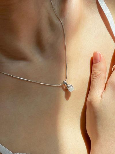 VINOOM Sterling Silver Mini Catseye Pendant Necklace [Beige]