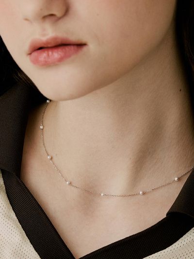 VINTAGE HOLLYWOOD [925 Silver] Pearl Chain Necklace VH2478NE002M
