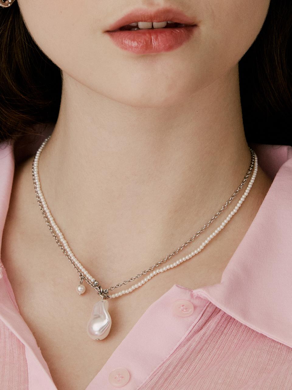 VINTAGE HOLLYWOOD Baroque Pearl Layered Necklace_VH2479NE010M