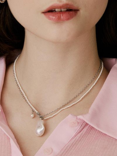 VINTAGE HOLLYWOOD Baroque Pearl Layered Necklace_VH2479NE010M