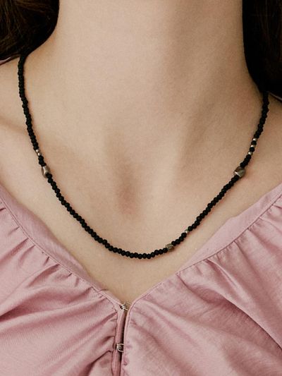 VINTAGE HOLLYWOOD Black Stone Beads Necklace_VH2478NE072M