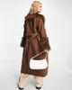 VIOLET ROMANCE Violet Romance belted longline coat with faux fur trims in chocolate brown - 2