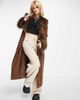 VIOLET ROMANCE Violet Romance belted longline coat with faux fur trims in chocolate brown - 3