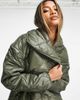 VIOLET ROMANCE Violet Romance quilted shawl neck longline coat in khaki-Green - 3