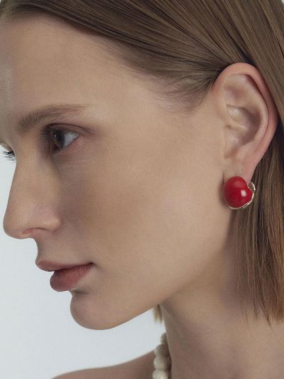 viollina Enamel Ball Earrings_Red