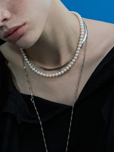 viollina Pearl n Chain Necklace_Silver