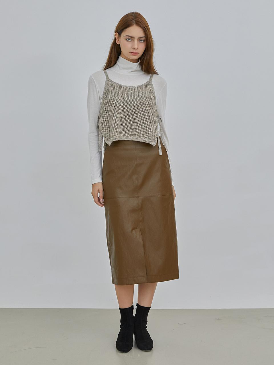 VISIT IN NEWYORK Leather Slit Skirt (VAASR70)