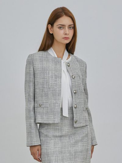 VISIT IN NEWYORK Round Tweed Half Jacket (VA3JK02)