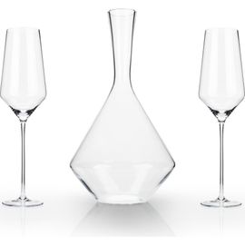 Viski Viski Raye Crystal 3-Piece Angled Bordeaux Decanter and Wine Glass Set