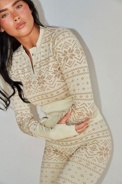 Vitality Vitality Baselayer Henley Top in Snowflake, Women's at Urban Outfitters