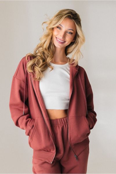 Vitality Vitality Uni Cozy Zip Hoodie in Rosewood, Women's at Urban Outfitters