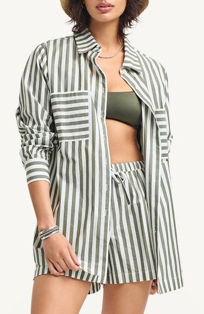 Vitamin A® Vitamin A® Nadia Stripe Oversize Organic Cotton Cover-Up Shirt